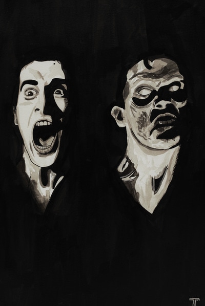 horror painting india ink 
bruce campbell evil dead ash 
