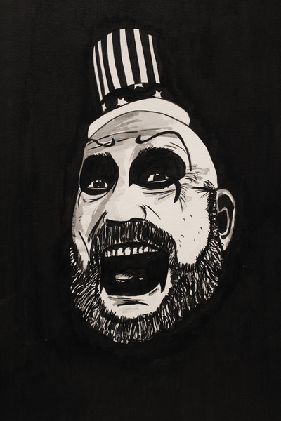 horror painting india ink 
rob zombie captain spaulding