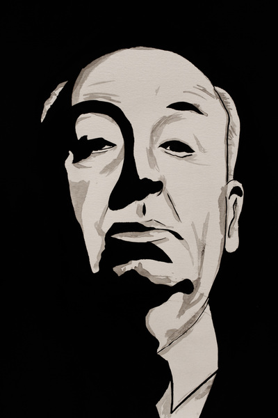 horror painting india ink 
alfred hitchcock