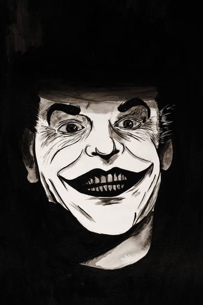 horror painting india ink 
 jack nicholson the joker batman batman 1989