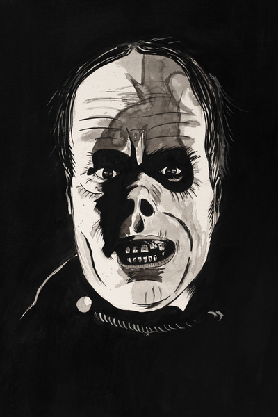 horror painting india ink 
 lon chaney the phantom of the opera