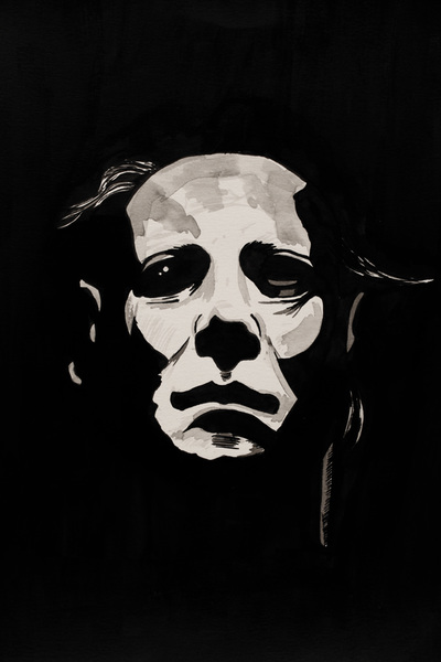 horror painting india ink 
john carpenter halloween michael myers